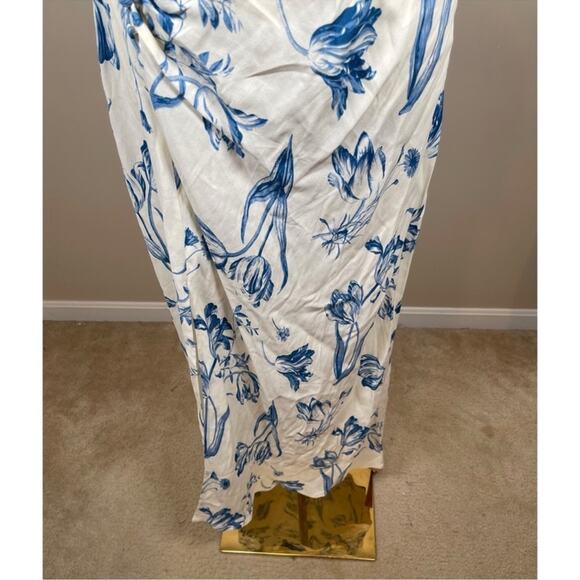 Reformation Frasier Floral Lisse Cap Sleeve Button Front Ruched Midi Dress Sz 18 - Picture 7 of 10